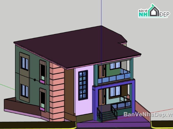 Biệt thự 2 tầng,model su biệt thự 2 tầng,sketchup biệt thự 2 tầng,biệt thự 2 tầng model su