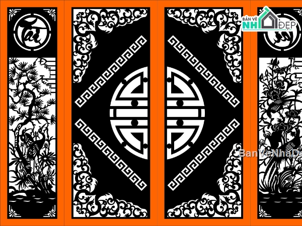 cổng 4 cánh cnc,cổng chữ thọ cnc,File cổng 4 cánh,cổng tứ quý cnc