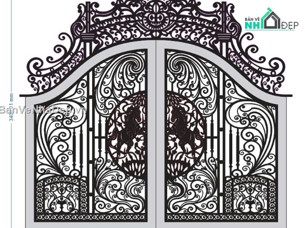 cổng 2 cánh ngựa,cổng 2 cánh cnc,file dxf cổng 2 cánh