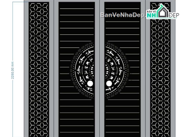 Cổng 2 cánh trống đồng,Cổng 2 cánh,file dxf cổng 2 cánh