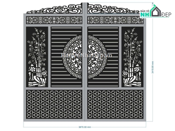 Cổng 2 cánh,Cổng trống đồng 2 cánh,cổng cnc dxf,file dxf cổng 2 cánh