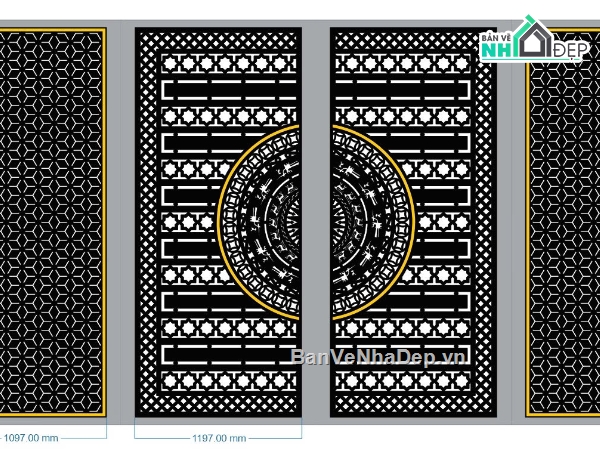 Cổng 4 cánh,File dxf cổng 4 cánh,cổng 4 cánh file dxf