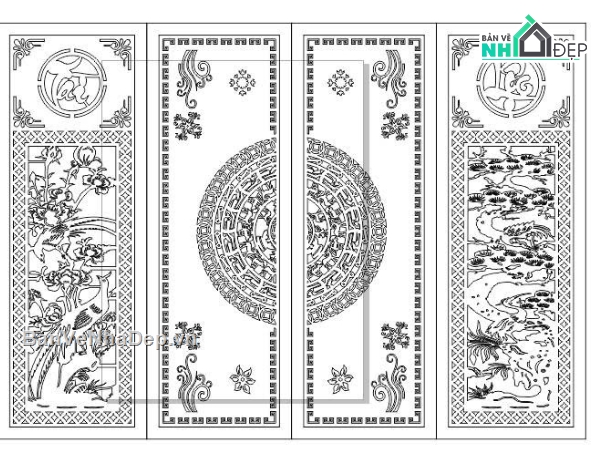 Cổng 4 cánh file dxf,Cổng 4 cánh,Cổng 4 cánh cnc file dxf,Cổng file dxf