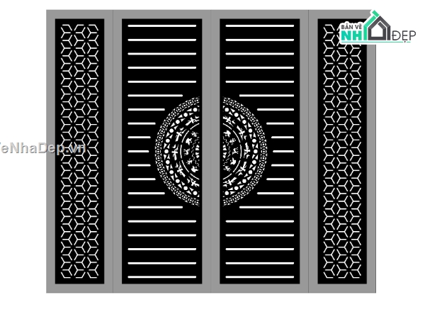Cổng 4 cánh trống đồng,cửa cổng cnc,Cổng 4 cánh,cad cổng 4 cánh cnc