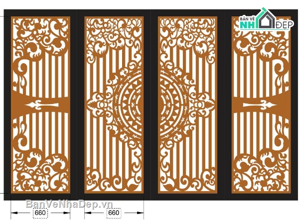 Cổng 4 cánh trống đồng,cổng 4 cánh cnc,file dxf cổng 4 cánh