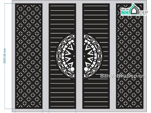 Cổng 4 cánh trống đồng hoa,file dxf cổng cnc,cổng cnc file dxf