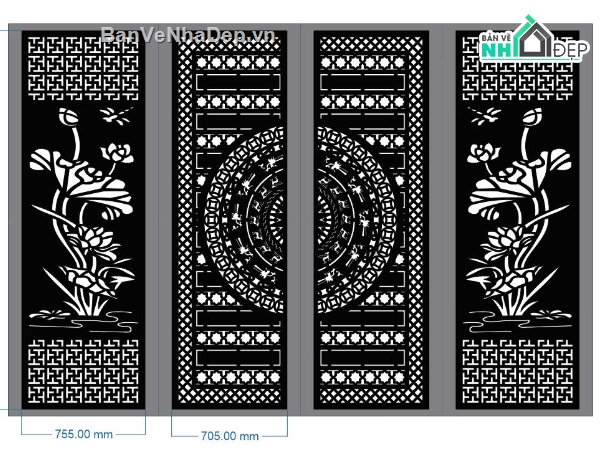 Cổng 4 cánh trống đồng,cổng 4 cánh dxf,cổng 4 cánh file dxf