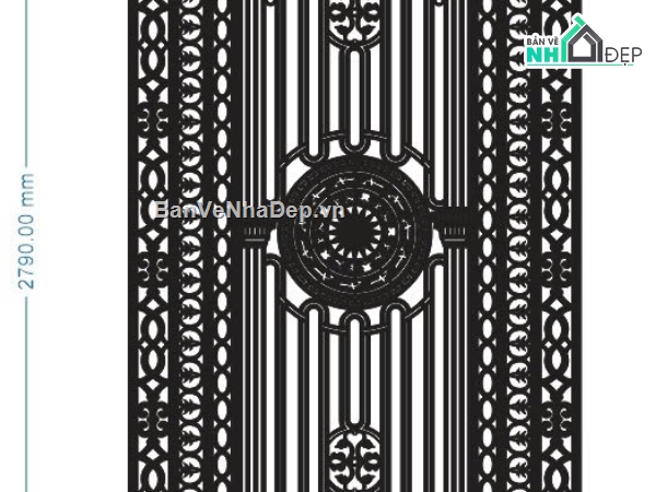 Cổng hoa văn trống đồng giữa,cổng 2 cánh cnc,cổng hoa văn trống đồng