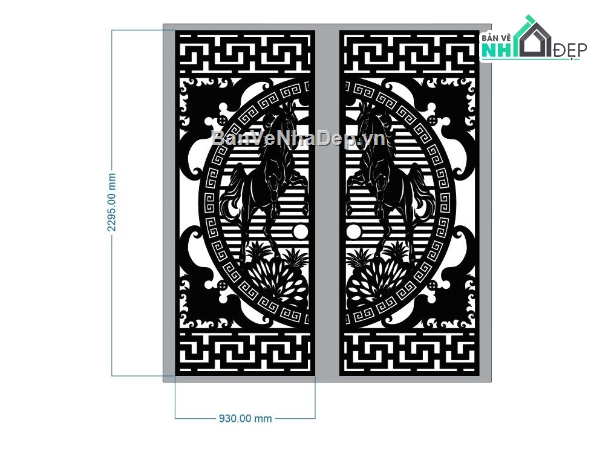 Cổng ngựa 2 cánh,file dxf cổng ngựa,cổng ngựa cnc file dxf