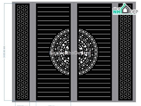 Cổng trống đồng bông tuyết,cổng trống đồng,cổng 4 cánh,Cổng trống đồng file dxf