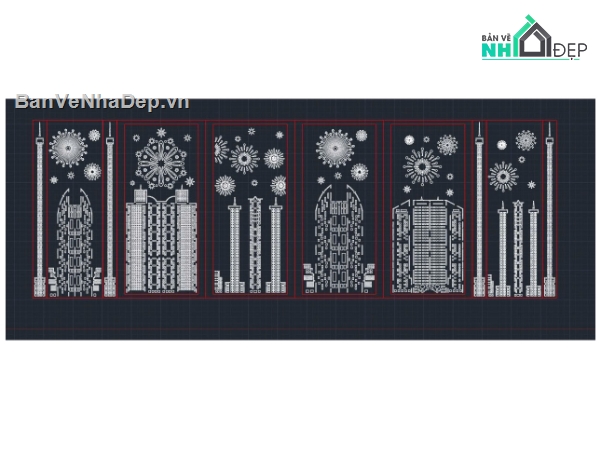 cổng 6 cánh,file dxf cổng 6 cánh,cổng 6 cánh cnc