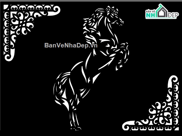 hoa văn cổng ngựa,file dxf hoa văn cổng,ngựa cnc