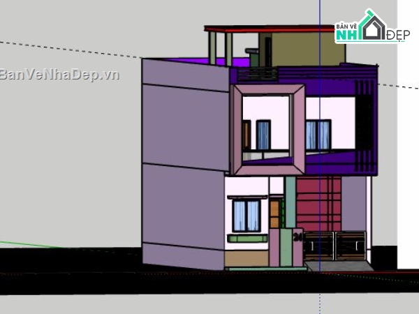 Nhà phố 2 tầng,file su nhà phố 2 tầng,file sketchup nhà phố 2 tầng