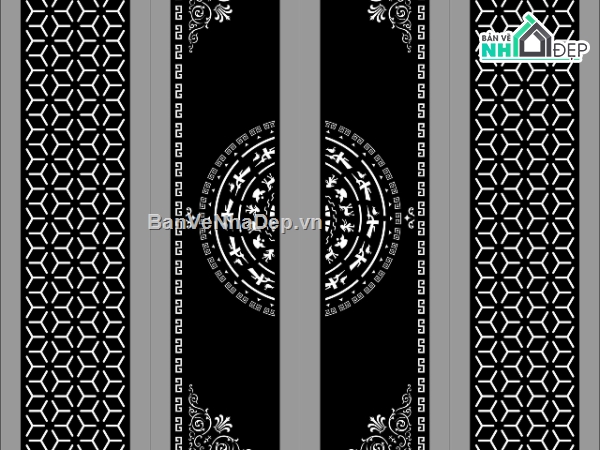 Cổng 4 cánh trống đồng,cổng 4 cánh,file dxf cổng 4 cánh