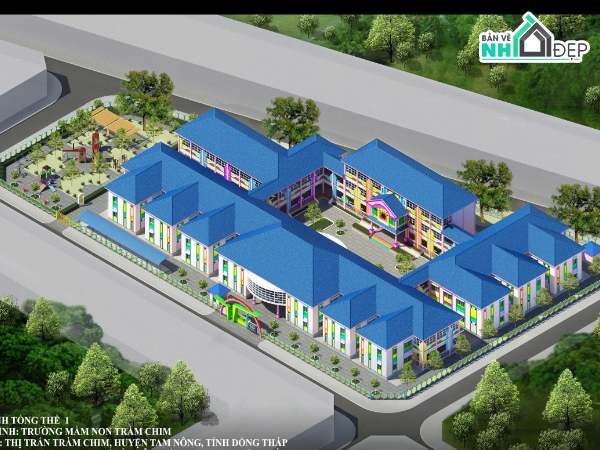 Dự án trường mầm non,Bản vẽ qui hoạch trường mầm non,Bản vẽ trường mầm non Tràm Chim,trường mầm non