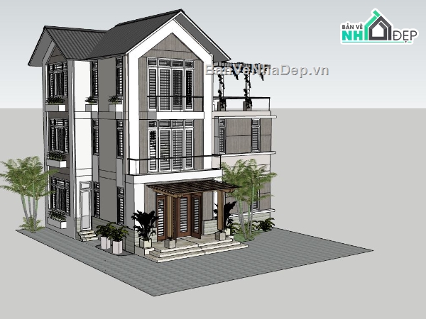 biệt thự 3 tầng,sketchup biệt thự,biệt thự hiện đại