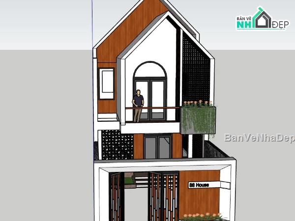 nhà phố 3 tầng,file sketchup nhà phố,phối cảnh nhà phố,nhà phố hiện đại