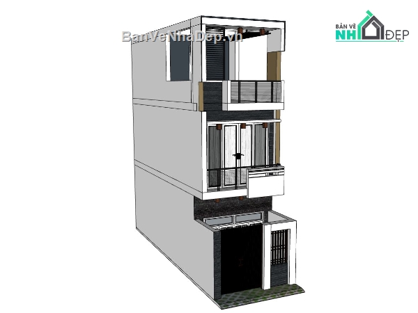 nhà phố 3 tầng,sketchup nhà lô phố,ngoại thất nhà lô phố,mẫu nhà phố hiện đại