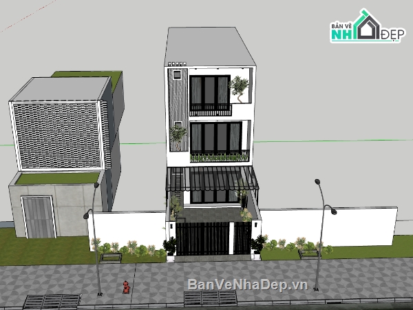 nhà phố 3 tầng,file su nhà phố 3 tầng,file sketchup nhà phố 3 tầng,model su nhà phố 3 tầng