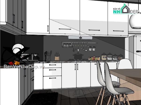 nội thất phòng bếp,nội thất phòng bếp sketchup,thiết kế nội thất phòng bếp,mẫu nội thất phòng bếp,model sketchup phòng bếp