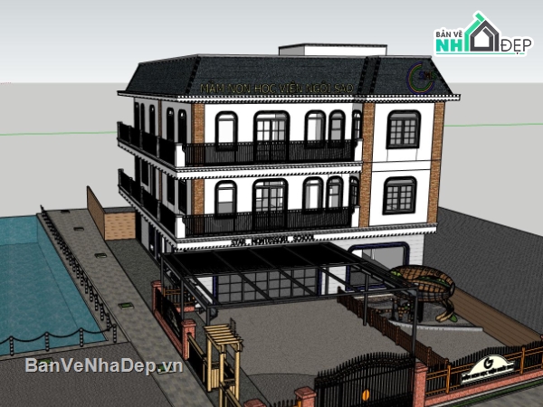 trường mầm non đẹp,sketchup trường mầm non,dựng 3d trường mầm non