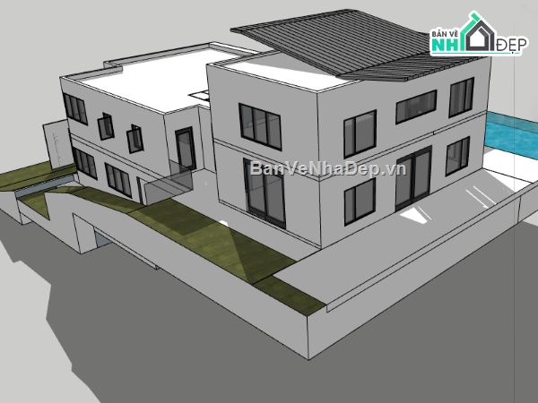 dựng sketchup khu nhà biệt thự,thiết kế 3d biệt thự hiện đại,biệt thự 3 tầng file sketchup