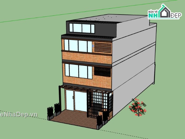 Nhà phố 3 tầng,model su nhà phố 3 tầng,nhà phố 3 tầng sketchup
