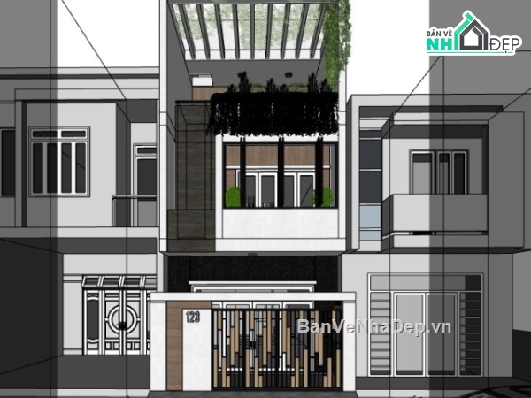 su nhà phố 2 tầng,file sketchup nhà phố 2 tầng,nhà phố 2 tầng 5x16.5,thiết kế nhà phố 2 tầng,model nhà 2 tầng