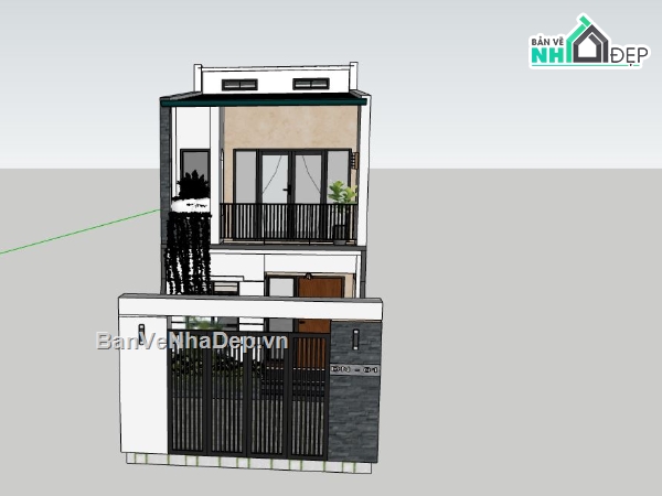 Nhà phố 2 tầng,Model su nhà phố 2 tầng,sketchup nhà phố 2 tầng