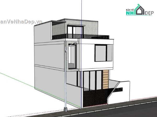 Nhà phố 3 tầng,model su nhà phố 3 tầng,sketchup nhà phố 3 tầng