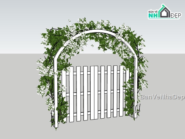 cổng tường rào,tường rào đẹp,cổng sketchup,tường rào cổng hoa