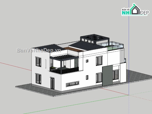nhà 2 tầng,sketchup nhà 2 tầng,phối cảnh nhà 2 tầng,nhà 2 tầng hiện đại