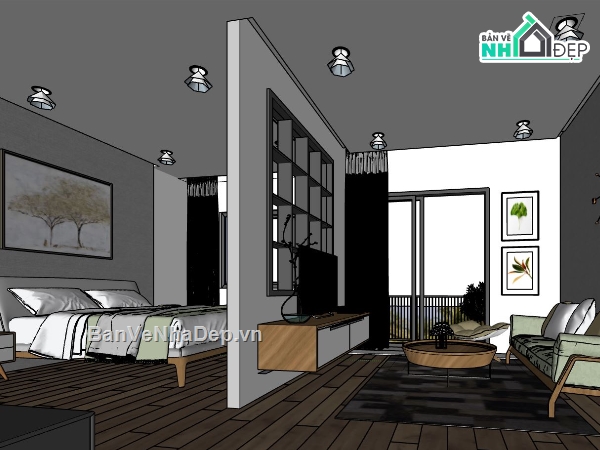 sketchup nội thất căn hộ,sketchup nội thất phòng khách,nội thất phòng ngủ su