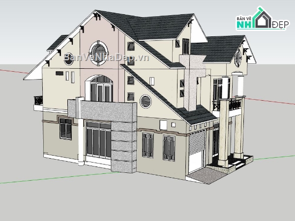 biệt thự 2 tầng,sketchup biệt thự 1 tầng,phối cảnh biệt thự 2 tầng
