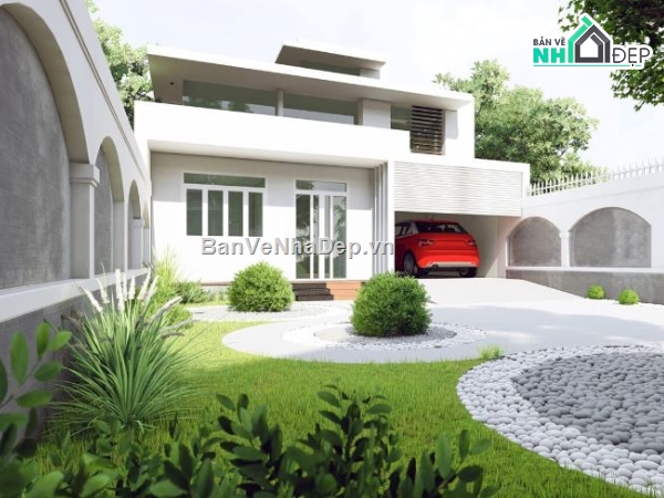 Biệt thự 2 tầng 8x25m,Model su biệt thự 2 tângFil,File sketchup biệt thư 2 tầng,Biệt thự 2 tầng file sketchup