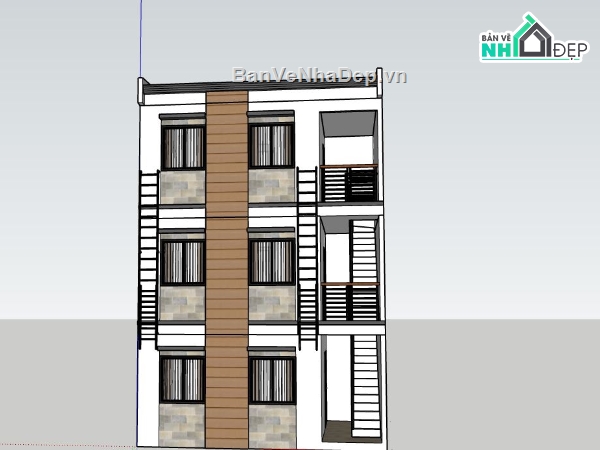 Nhà phố 3 tầng,model su nhà phố 3 tầng,mẫu nhà phố 3 tầng sketchup