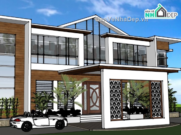 khách sạn 2 tầng,khách sạn file su,dựng 3d su khách sạn 2 tầng