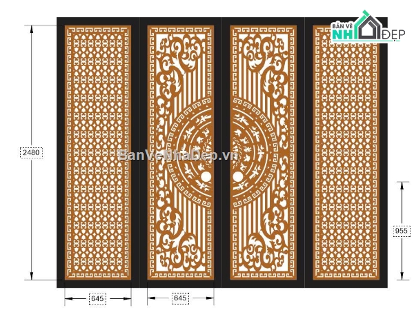 mẫu cổng 4 cánh,cổng hoa văn 4 cánh,cổng 4 cánh