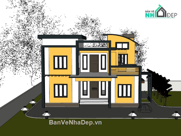 biệt thự 2 tầng,su nhà biệt thự,sketchup biệt thự