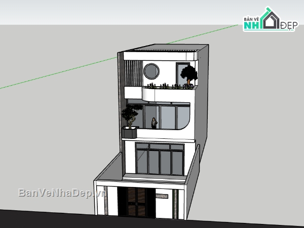 nhà phố 3 tầng,nhà 3 tầng,sketchup nhà phố