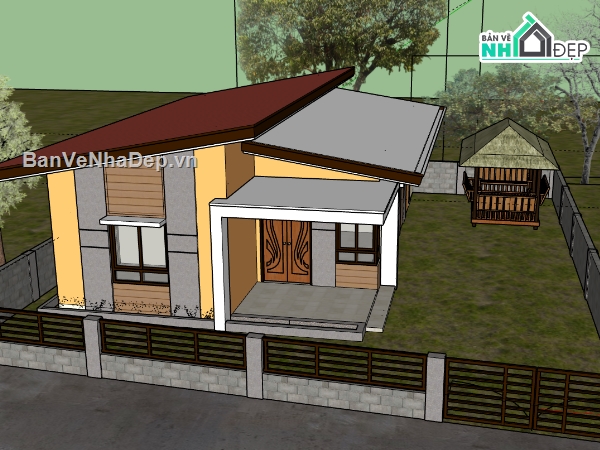 File 3d nhà 1 tầng,model 3d nhà 1 tầng,3d nhà 1 tầng,sketchup 3d nhà 1 tầng