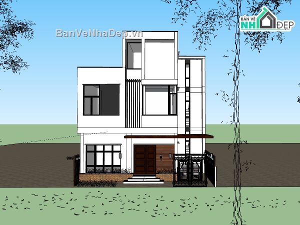 nhà phố 3 tầng,nhà phố sketchup,su nhà phố,sketchup nhà phố