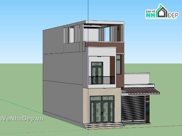 nhà phố 3 tầng,file su nhà phố 3 tầng,phối cảnh nhà phố 3 tầng,thiết kế nhà phố 3 tầng,model su nhà phố 3 tầng