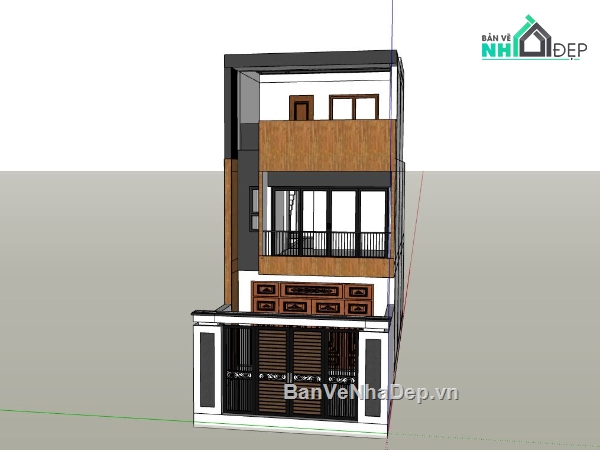 nhà phố 3 tầng,file sketchup nhà phố 3 tầng,thiết kế nhà phố hiện đại