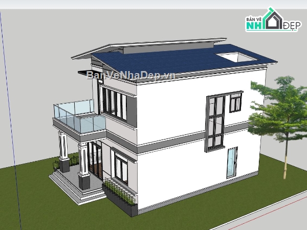 biệt thự 2 tầng,biệt thự sketchup,mẫu sketchup biệt thự 2 tầng,thiết kế biệt thự 2 tầng