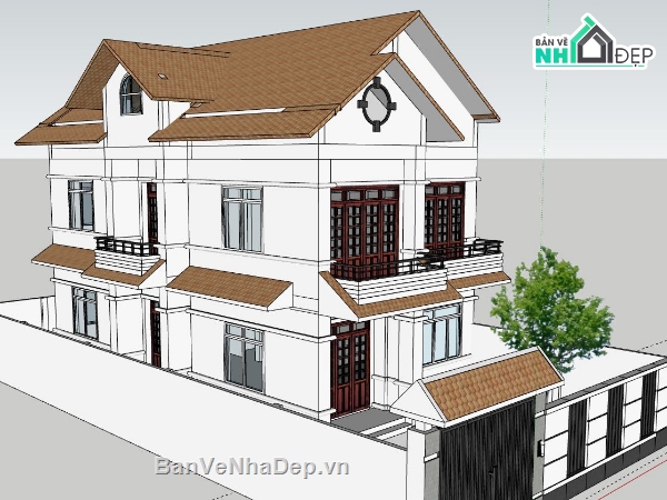 biệt thự 2 tầng,biệt thự mới,file sketchup biệt thự 2 tầng,mẫu biệt thự 2 tầng đẹp