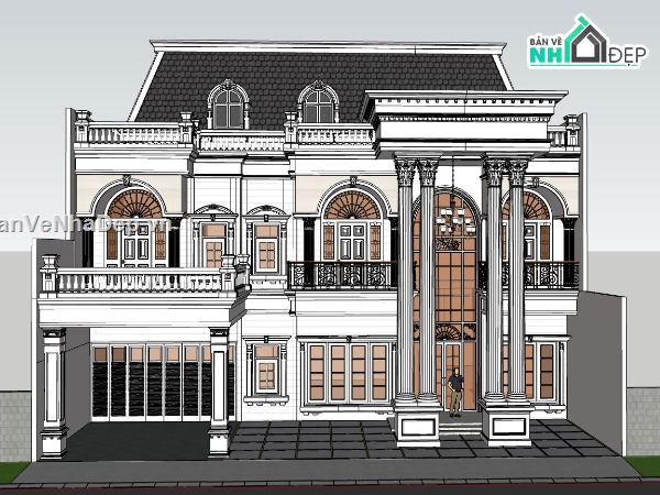 File sketchup biệt thự 2 tầng,model su biệt thự 2 tầng,biệt thự tân cổ điển