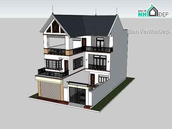 biệt thự 3 tầng,biệt thự sketchup,biệt thự 3 tầng phối cảnh su