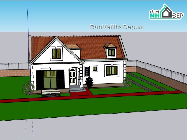 nhà cấp 4 sketchup,thiết kế nhà cấp 4,phối cảnh nhà cấp 4 sketchup,thiết kế nhà cấp 4 nông thôn