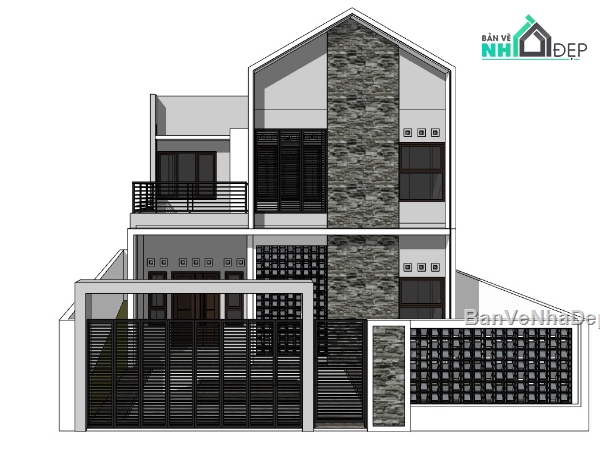 nhà phố 2 tầng,su nhà phố,sketchup nhà phố